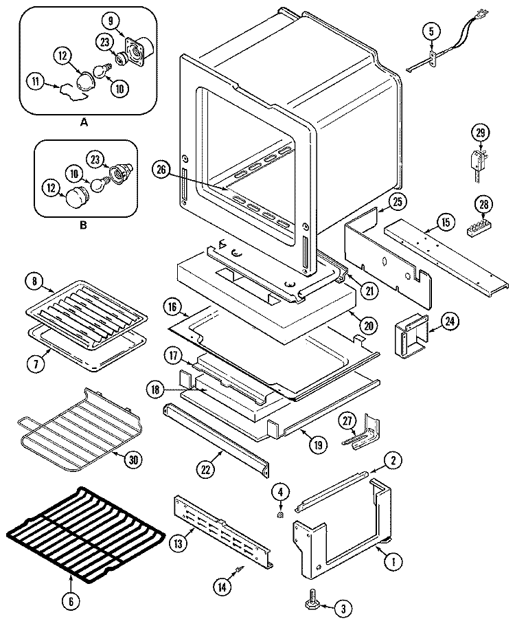 OVEN / BASE Diagram and Parts List for MGR5745ADW  Maytag Range