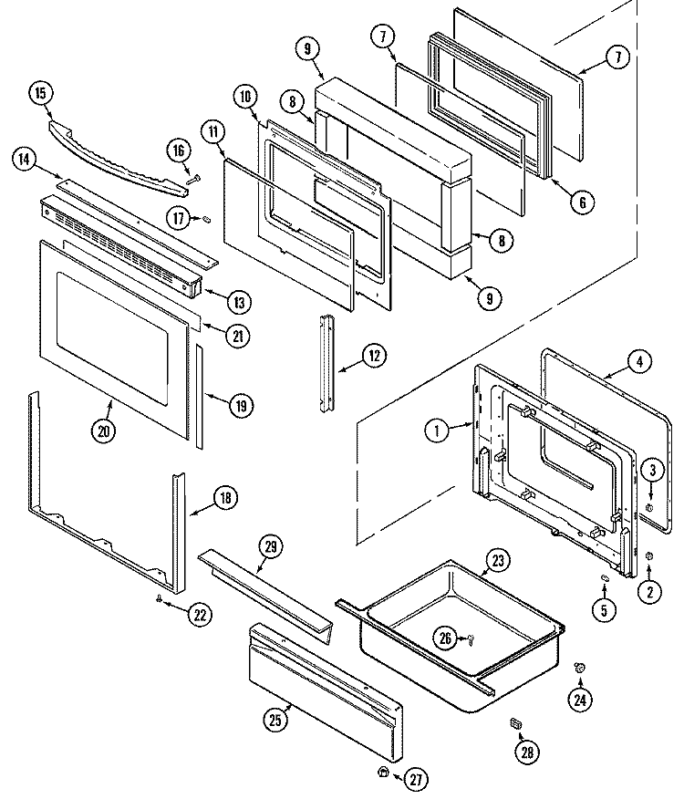 DOOR / DRAWER Diagram and Parts List for MBR5750AGW  Maytag Range