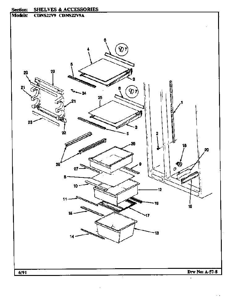 Shelves & Accessories Diagram and Parts List for CDNS22V9A BR35E Maytag Refrigerator