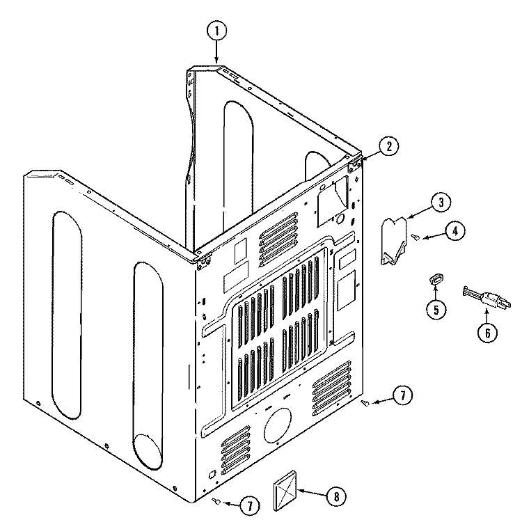 CABINET - REAR Diagram and Parts List for MDE9876AYW  Maytag Dryer