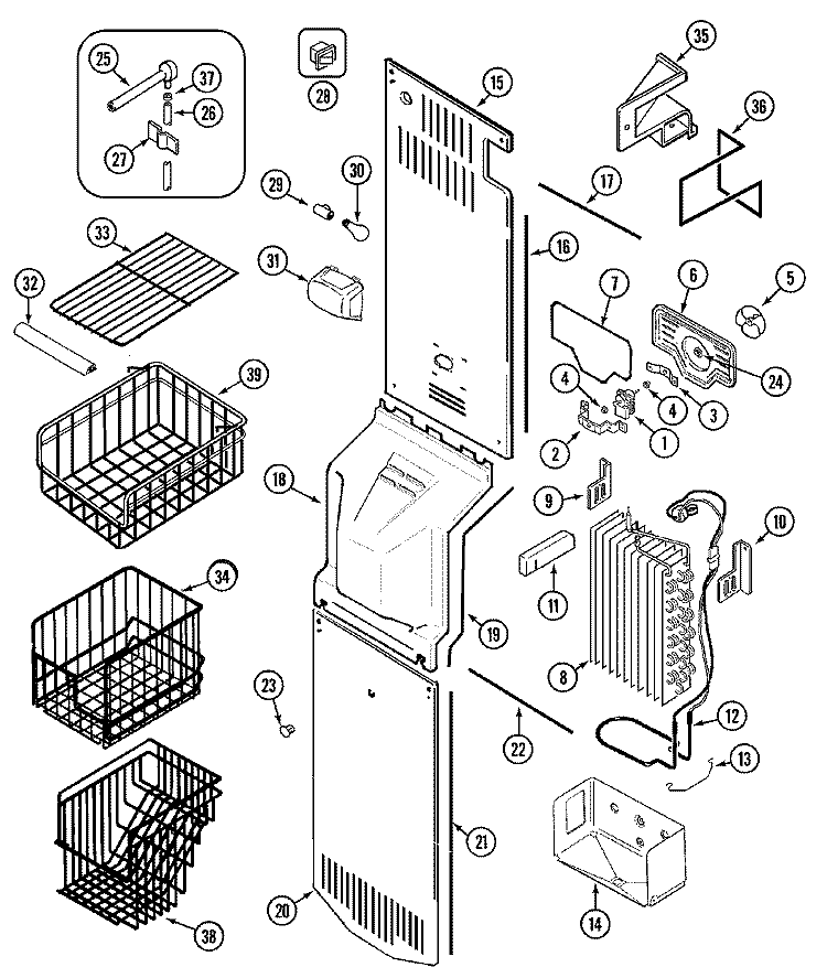 FREEZER COMPARTMENT Diagram and Parts List for JSD2388AEW  Jenn-Air Refrigerator