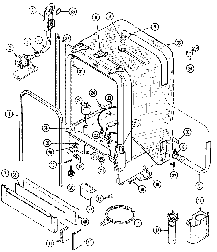 TUB Diagram and Parts List for MDB6100AWB  Maytag Dishwasher