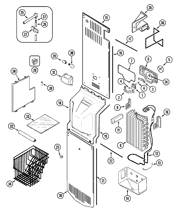 FREEZER COMPARTMENT Diagram and Parts List for CSD2725ARW  Magic Chef Refrigerator