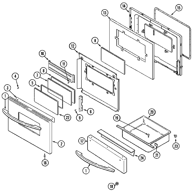 DOOR / DRAWER Diagram and Parts List for JGR8855ADS  Jenn-Air Range