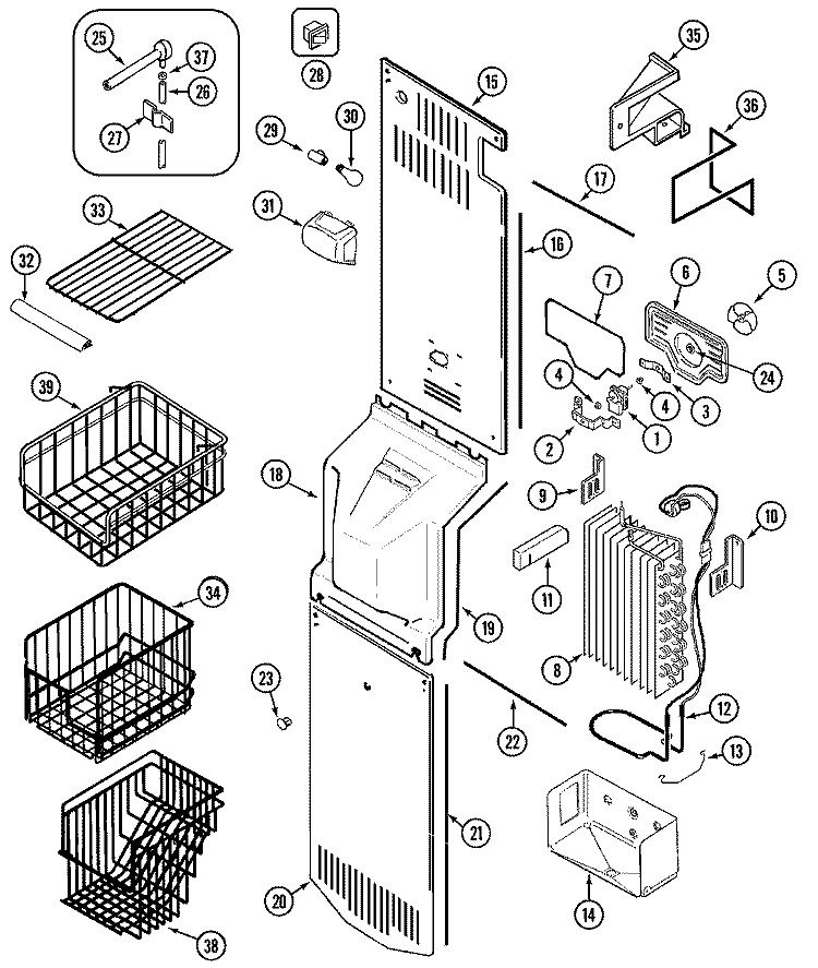 FREEZER COMPARTMENT Diagram and Parts List for MSD2356AEW  Maytag Refrigerator