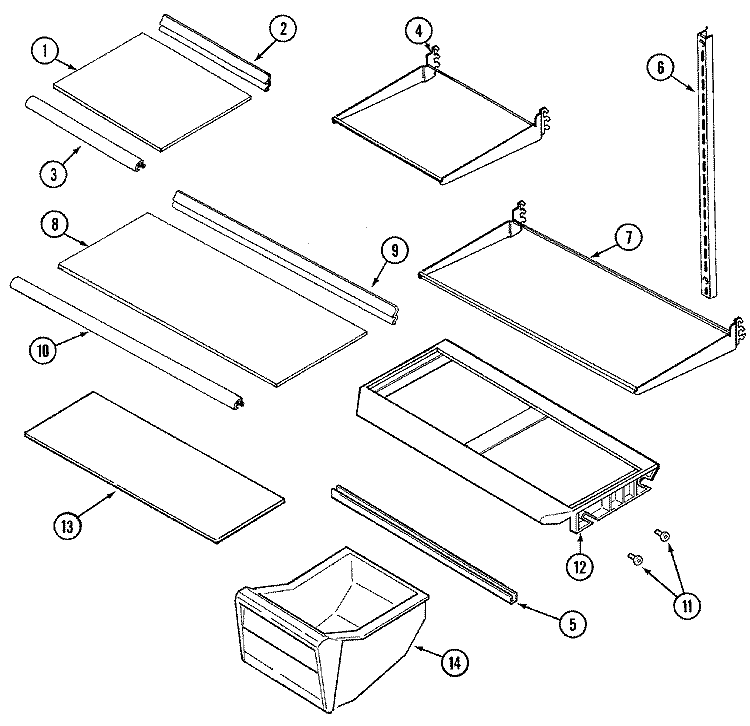 SHELVES & ACCESSORIES Diagram and Parts List for GT2482NKCW  Maytag Refrigerator