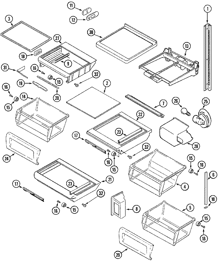 SHELVES & ACCESSORIES Diagram and Parts List for JCD2289ATW  Jenn-Air Refrigerator