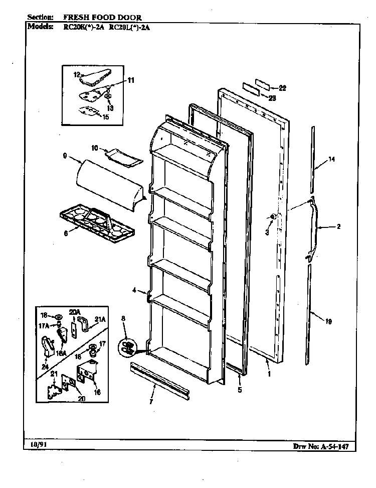 Fresh Food Door Diagram and Parts List for RC20LA-2A-BS01E  Magic Chef Refrigerator