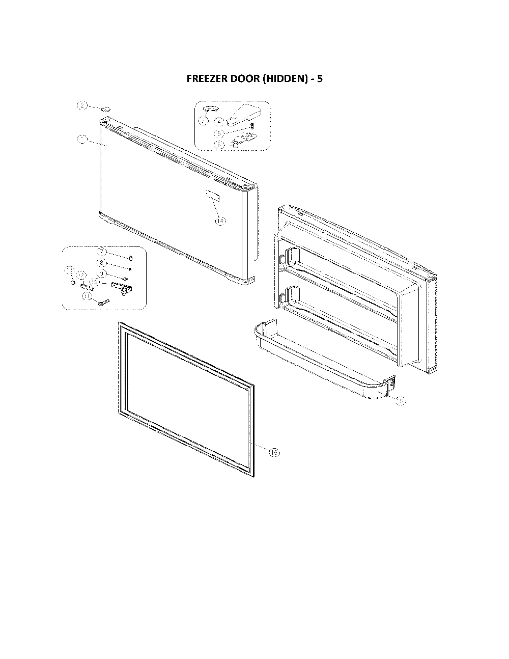 Freezer Door Diagram and Parts List for 11160615911  Kenmore Refrigerator