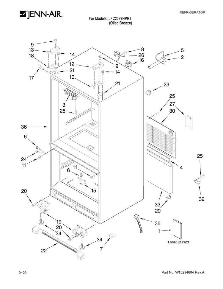 Cabinet Parts Diagram and Parts List for JFC2089HPR2  Jenn-Air Refrigerator
