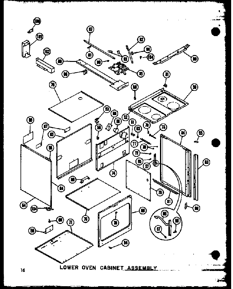 Lower Oven Cabinet Assembly Diagram and Parts List for RCC-3 P72771-2M Amana Microwave