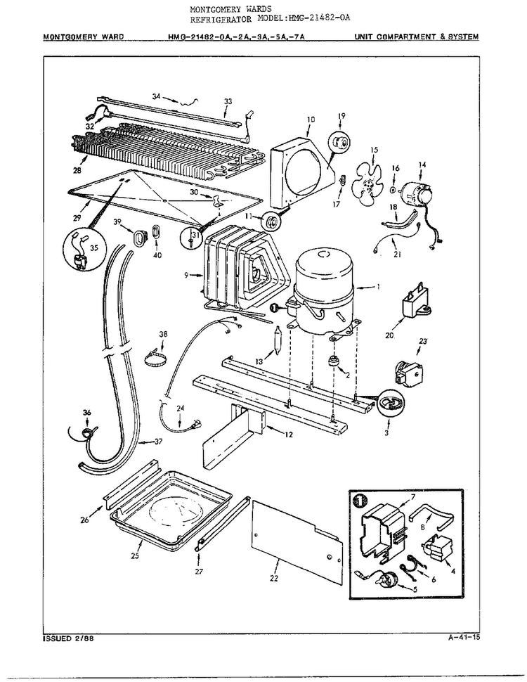 Unit Compartment/system Diagram and Parts List for 21482-OA  Admiral Refrigerator