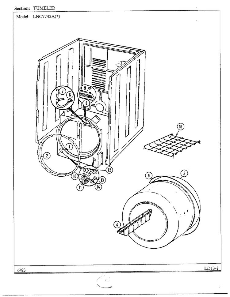 Tumbler Diagram and Parts List for 7743A REV A Norge Dryer
