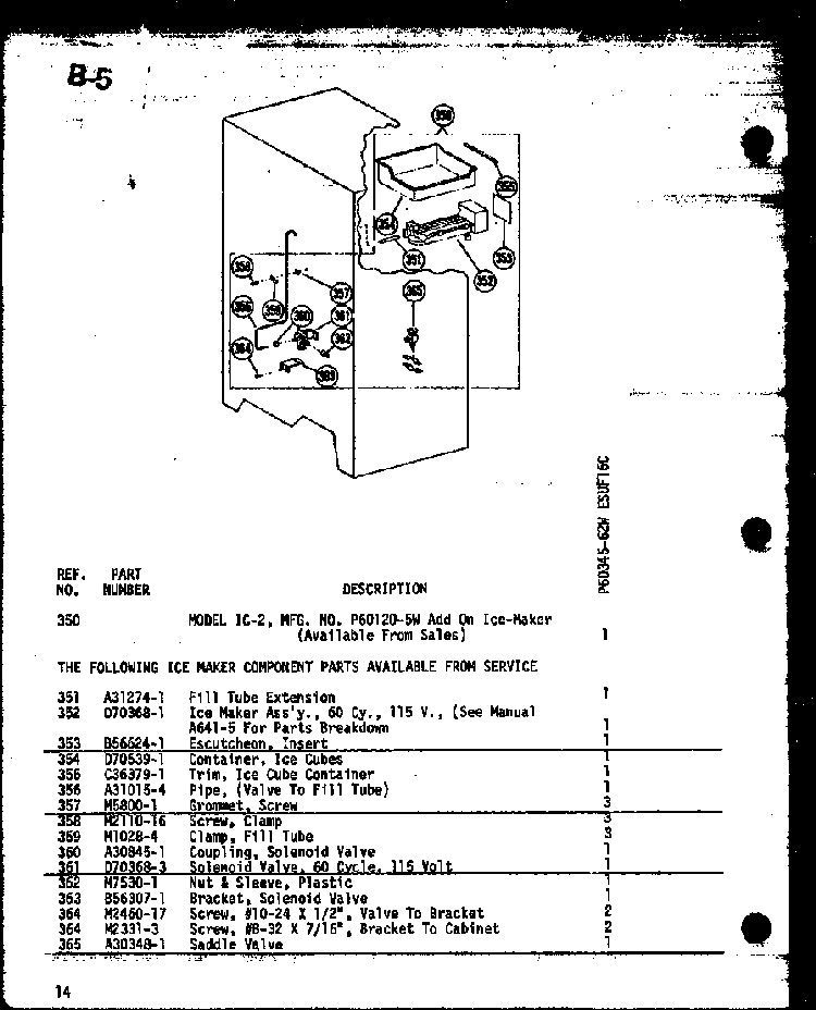 Section 5 Diagram and Parts List for ESUF16C P60345-62W Amana Freezer