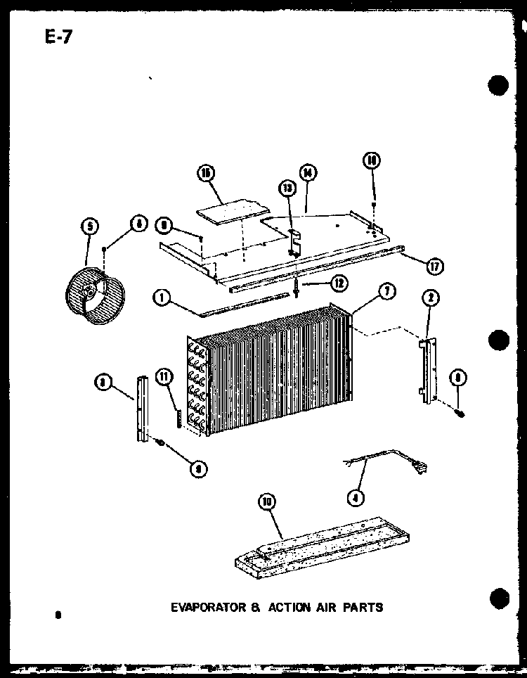 Evaporator & Action Air Parts Diagram and Parts List for 218-5K P67535-7R Amana Air Conditioner