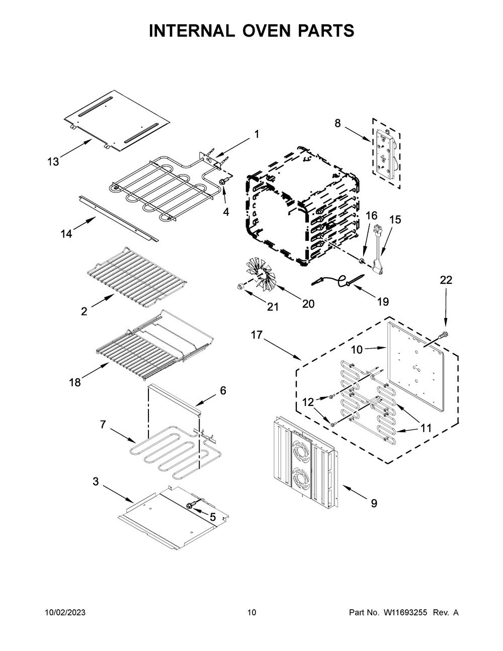Internal Oven Parts Diagram and Parts List for JJW3830LL01  Jenn-Air Wall Oven