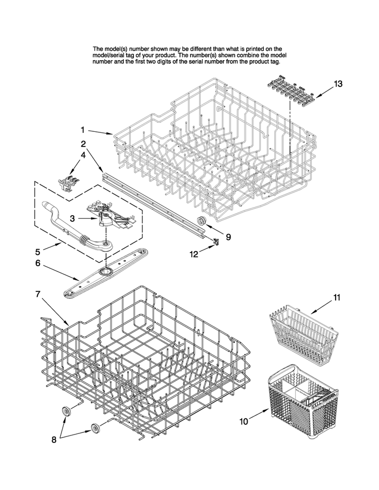 Upper And Lower Rack Parts Diagram and Parts List for MDBM601AWQ2  Maytag Dishwasher