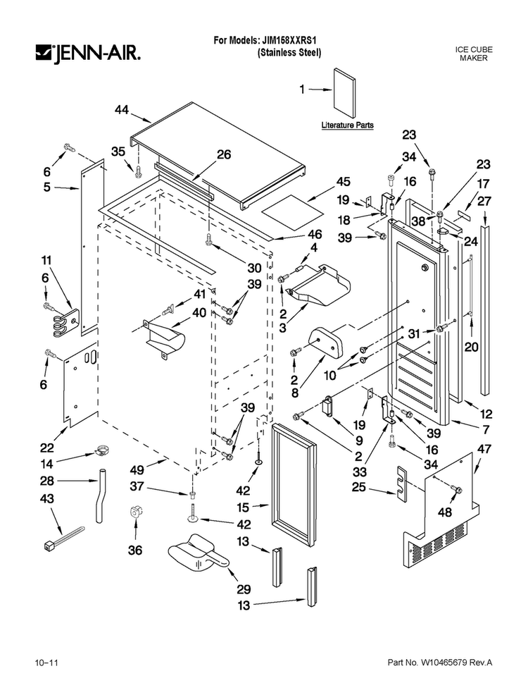 Cabinet Liner And Door Parts Diagram and Parts List for JIM158XXRS1  Jenn-Air Ice Maker