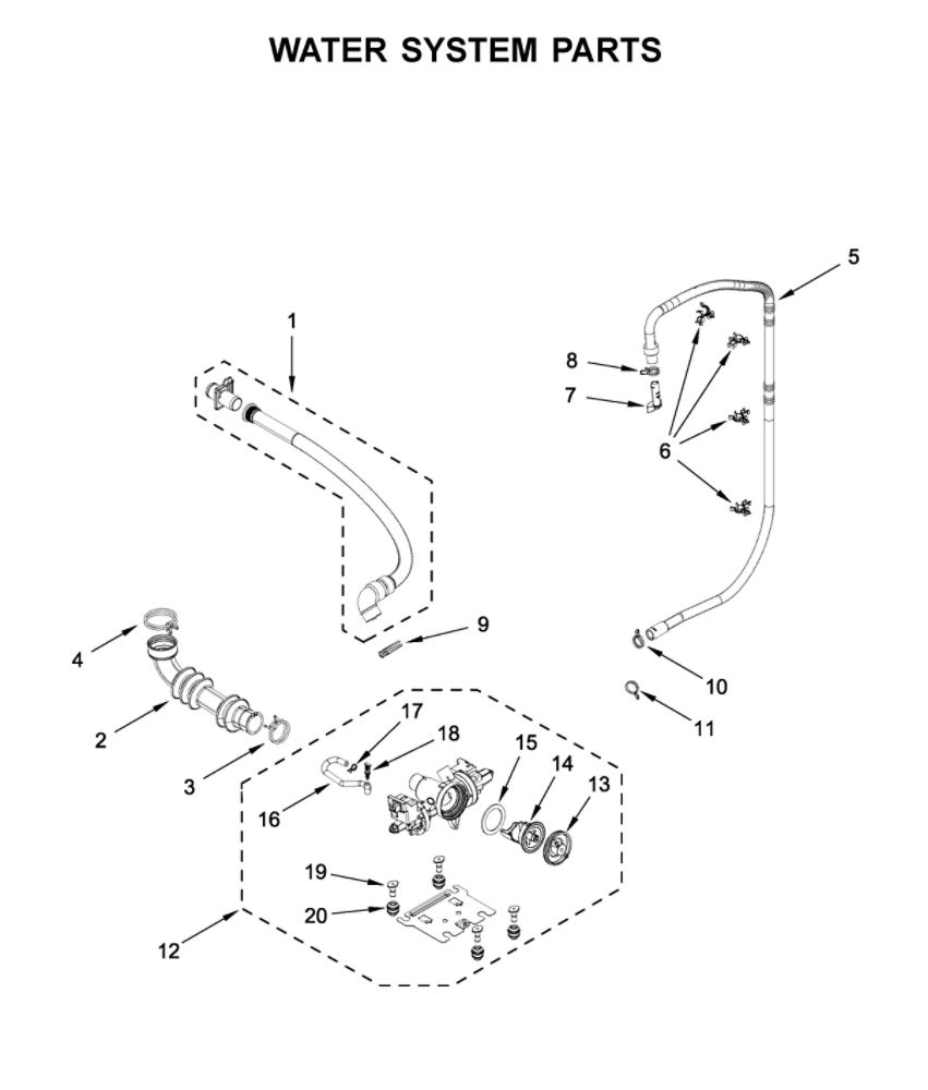 Water System Parts Diagram and Parts List for 7MMHW6621HC2  Maytag Washer