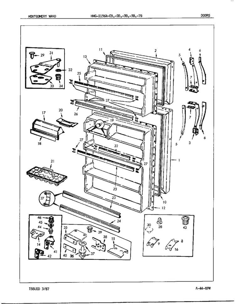 Doors Diagram and Parts List for 21564B  Admiral Refrigerator