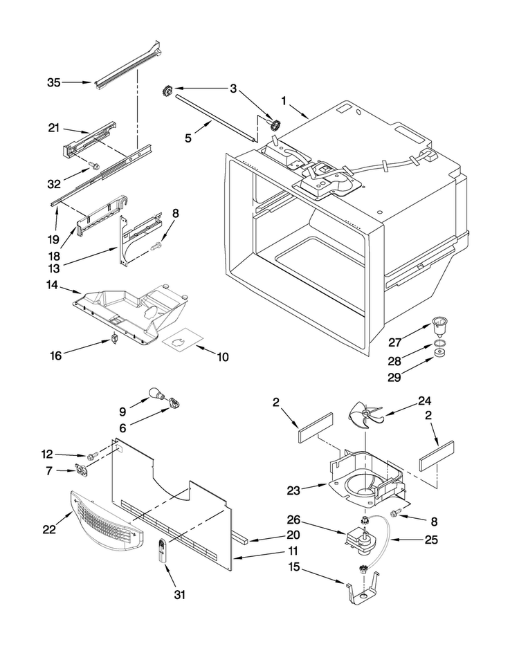 Freezer Liner Parts Diagram and Parts List for ABL2227VES3  Amana Refrigerator