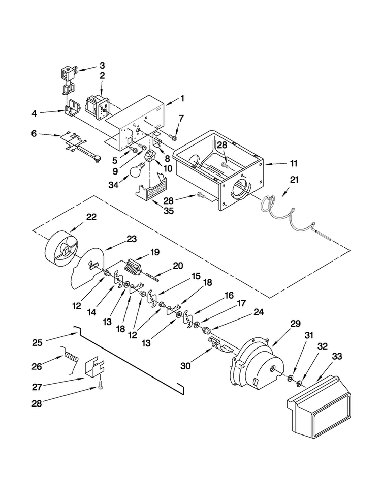 Motor And Ice Container Parts Diagram and Parts List for MSD2242VES03  Maytag Refrigerator
