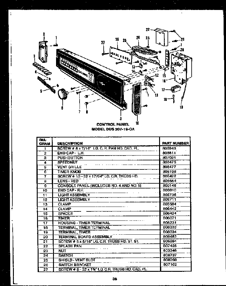 Section 17 Diagram and Parts List for DCS211-1L-OA  Caloric Dishwasher