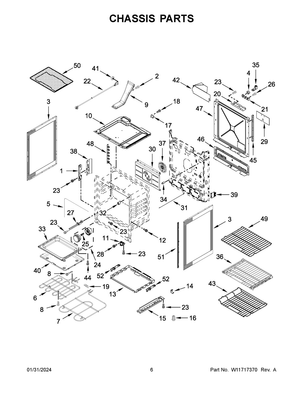 Chassis Parts Diagram and Parts List for JIS1450ML1  Jenn-Air Range