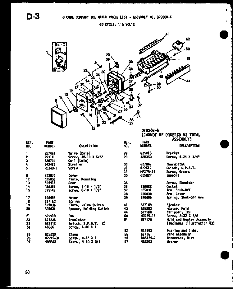 8 Cube Compact Ice Maker Diagram and Parts List for ESBFC16C-C-P60235-19WC  Amana Refrigerator
