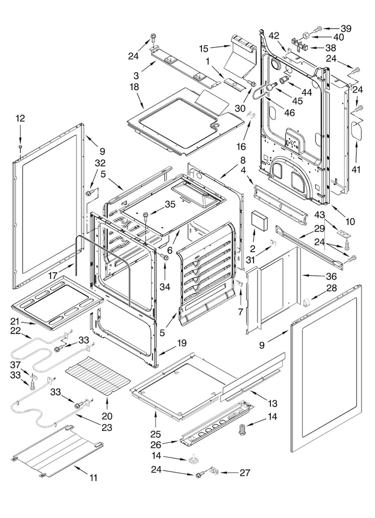 Chassis Parts Diagram and Parts List for AEP222VAW0  Amana Range