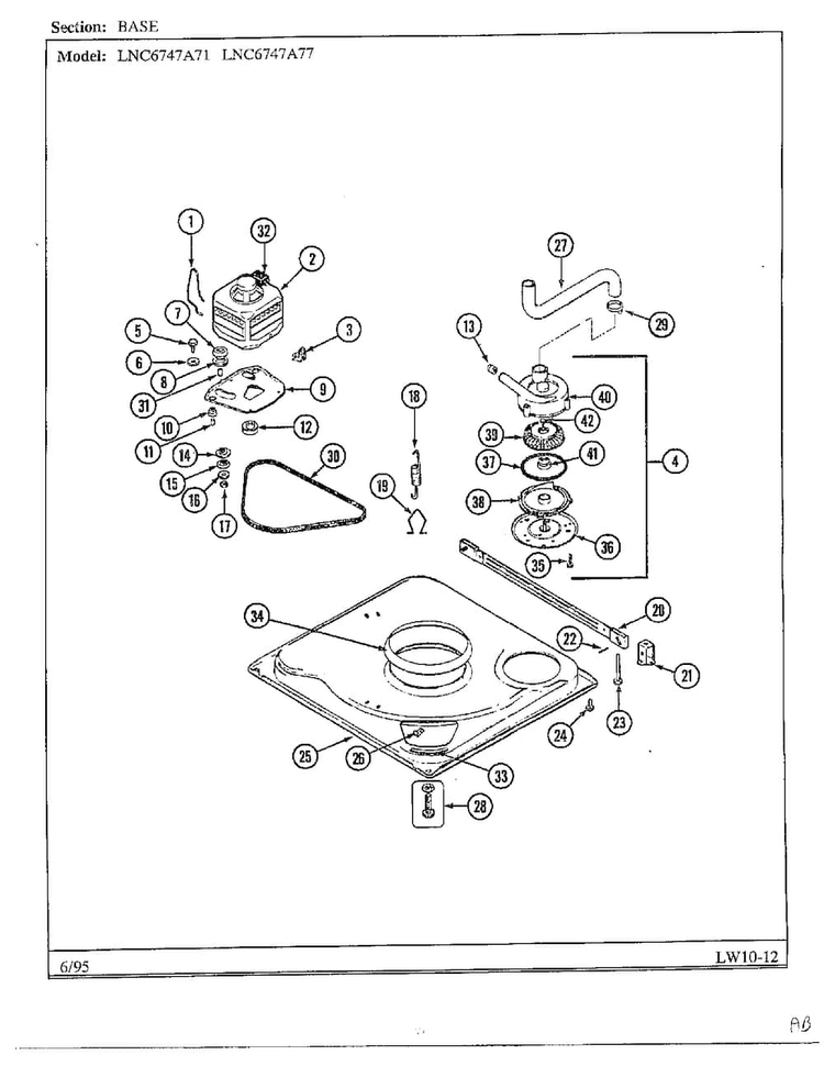 Base Diagram and Parts List for 6747A77  Norge Washer