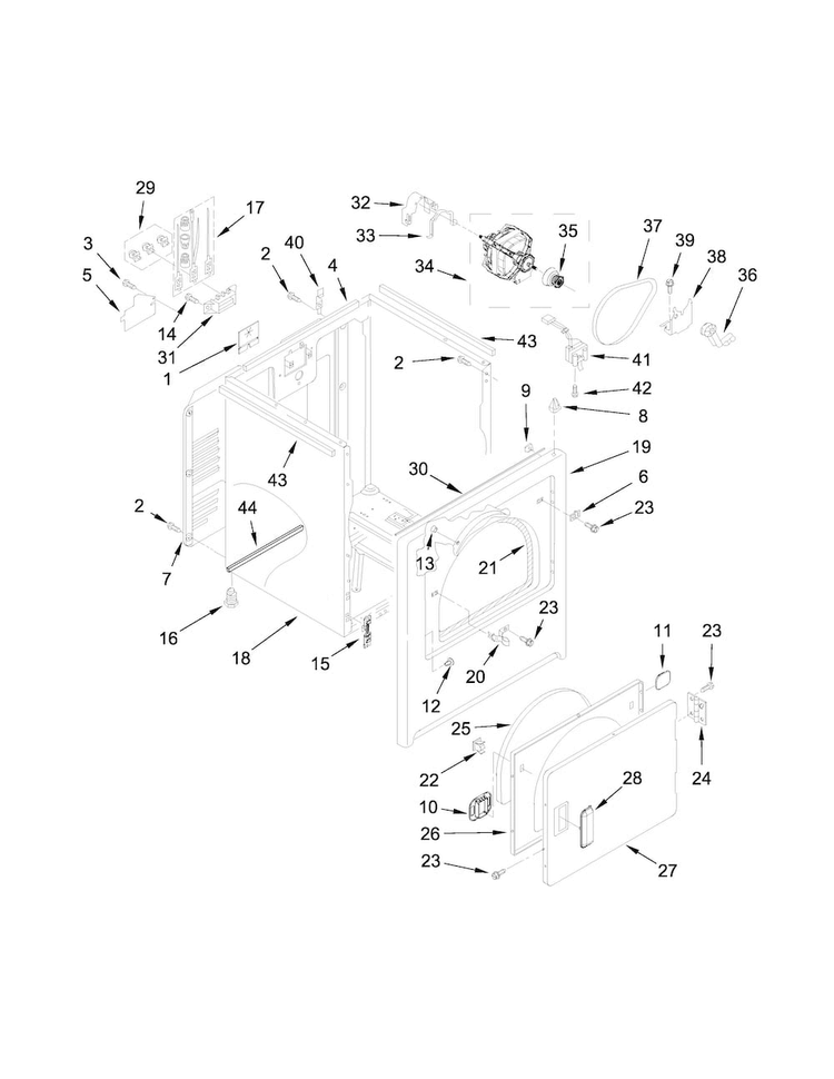 Cabinet Parts Diagram and Parts List for MEDC215EW1  Maytag Dryer