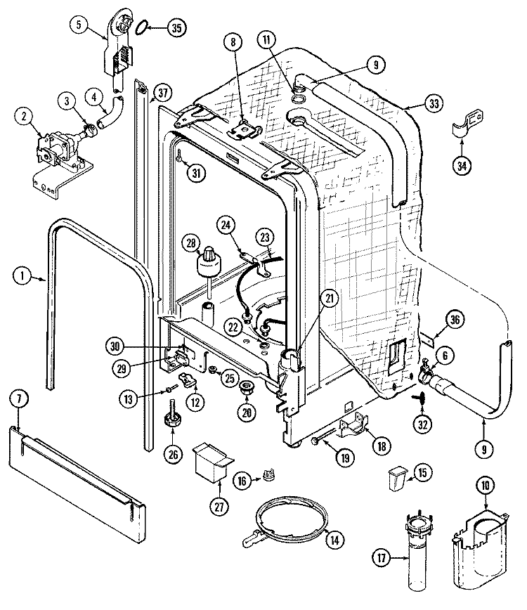 TUB Diagram and Parts List for JDB5900AWB  Jenn-Air Dishwasher