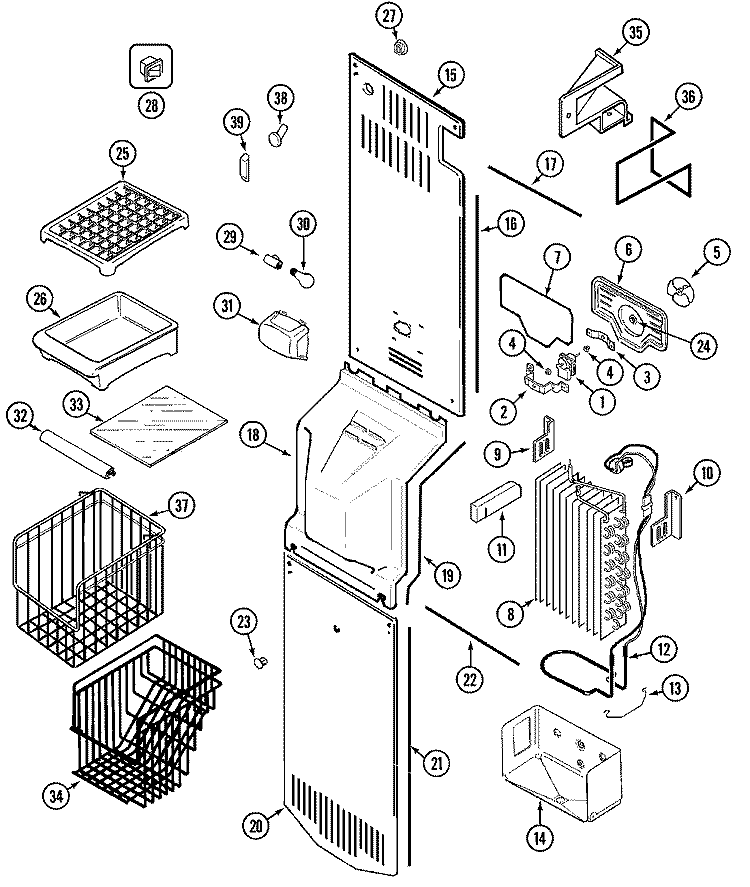 FREEZER COMPARTMENT Diagram and Parts List for GC2327PEDW  Maytag Refrigerator