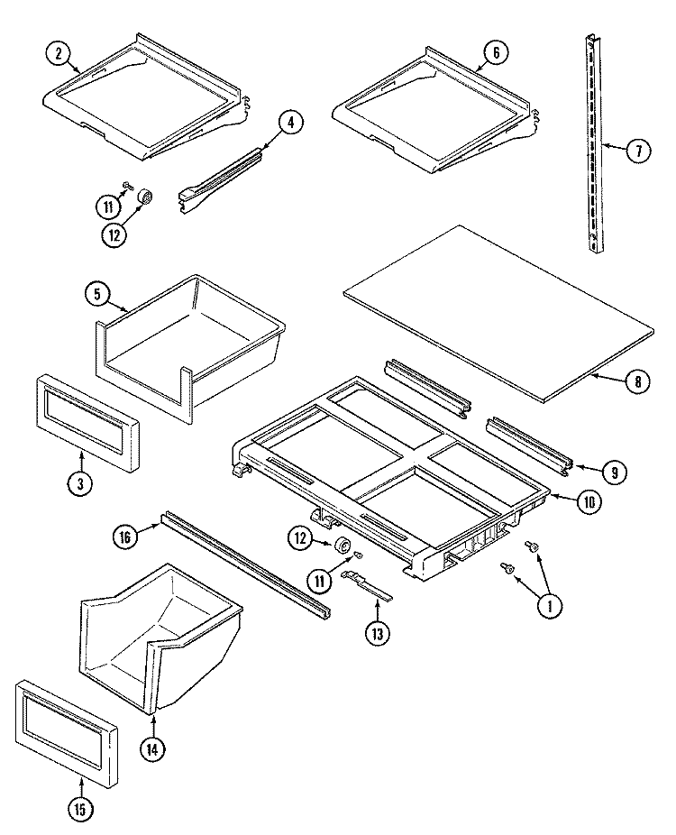 SHELVES & ACCESSORIES Diagram and Parts List for PTB19BBGRQ  Maytag Refrigerator