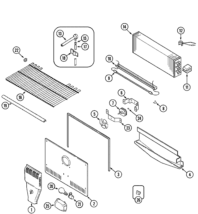 FREEZER COMPARTMENT Diagram and Parts List for MTF1954ARA  Maytag Refrigerator