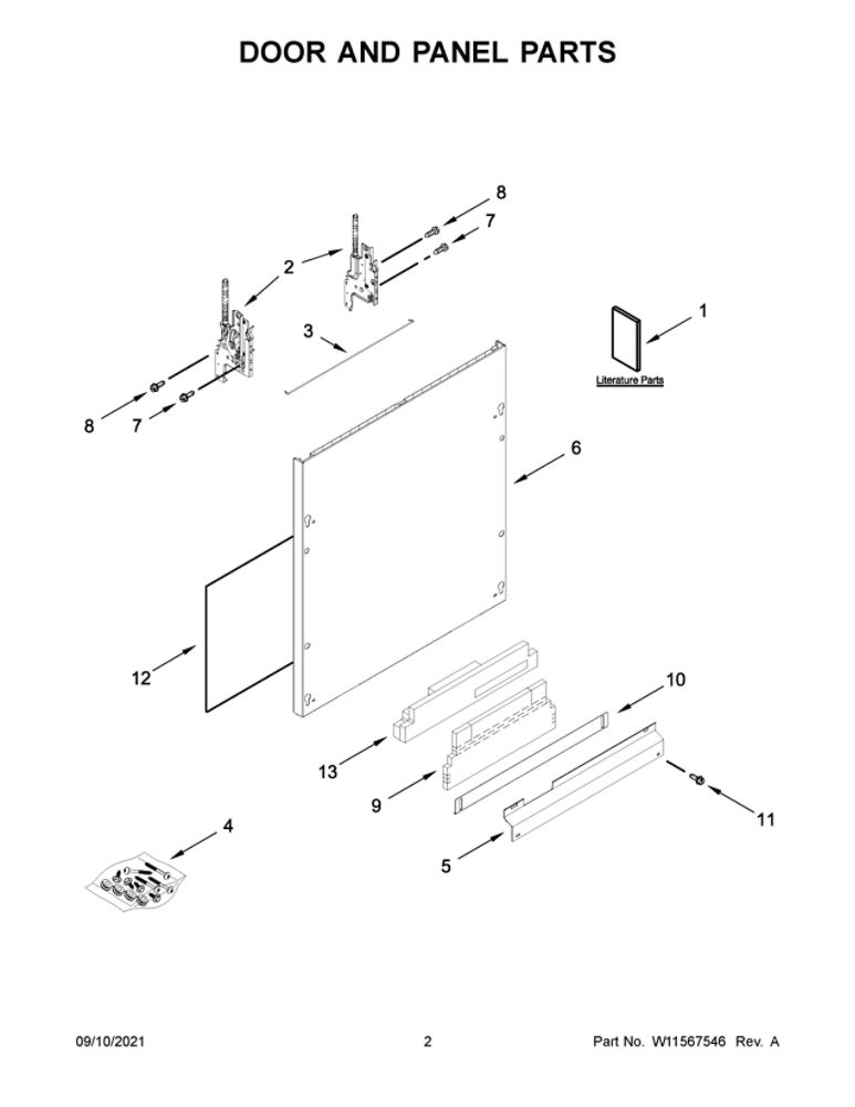 Door And Panel Parts Diagram and Parts List for JDPSS245LX0  Maytag Dishwasher