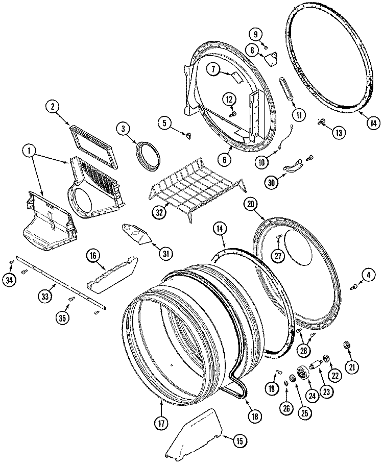 TUMBLER Diagram and Parts List for MHW2000AWW  Maytag Washer Dryer Combo