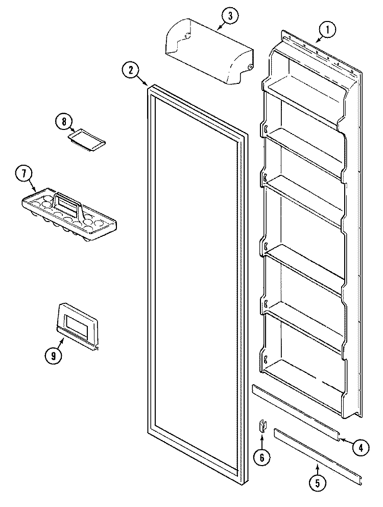 FRESH FOOD INNER DOOR Diagram and Parts List for GS2124PADW  Maytag Refrigerator