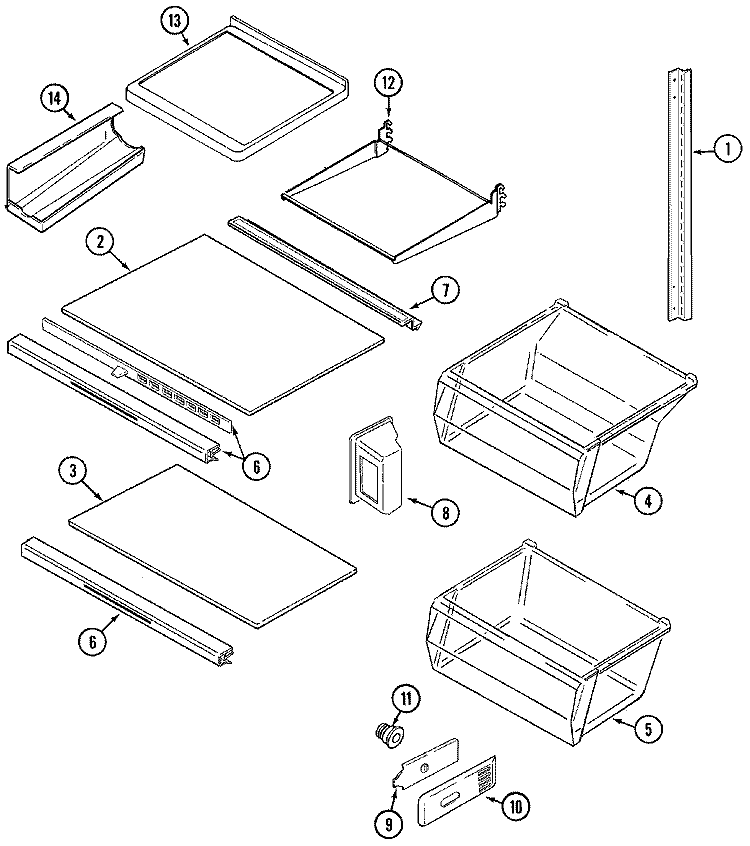 SHELVES & ACCESSORIES Diagram and Parts List for KGU6465BS  Maytag Refrigerator