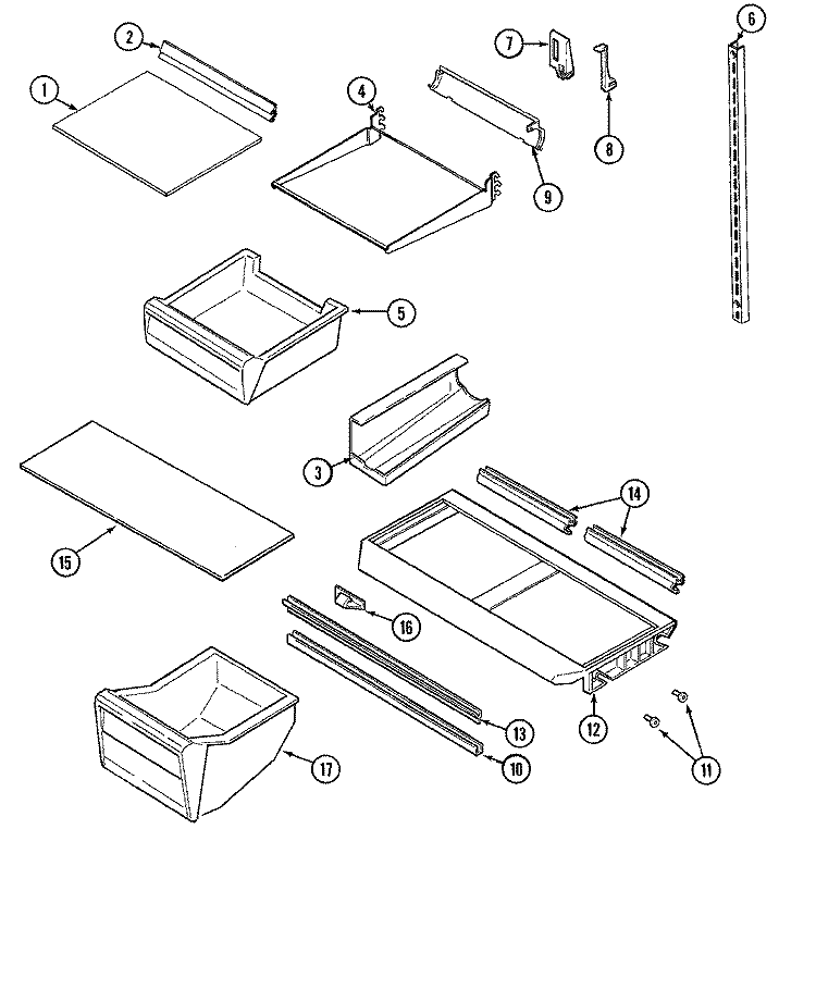 SHELVES & ACCESSORIES Diagram and Parts List for RTM19011  Hoover Refrigerator