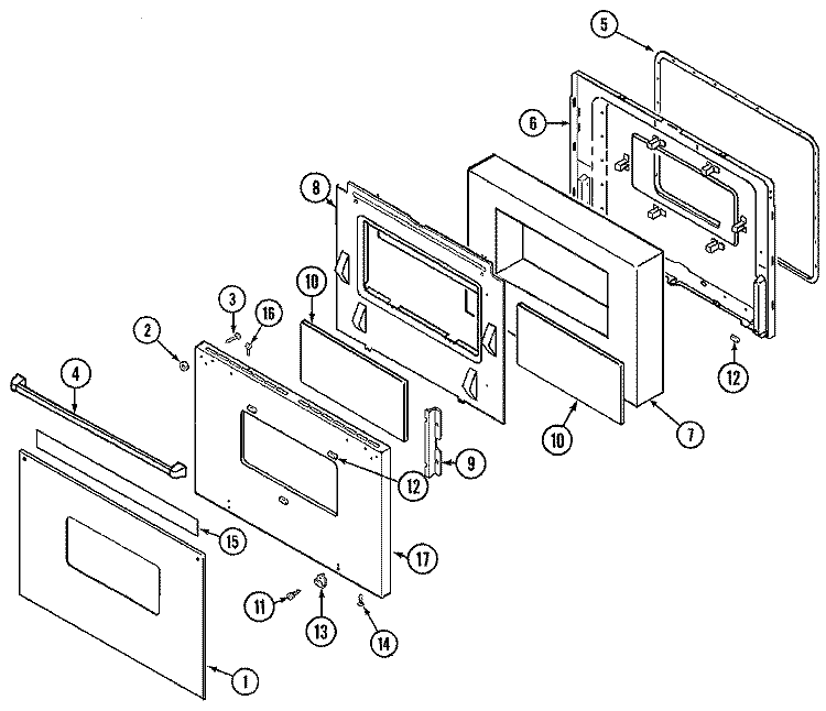 DOOR Diagram and Parts List for CGW3330ADB  Magic Chef Wall Oven
