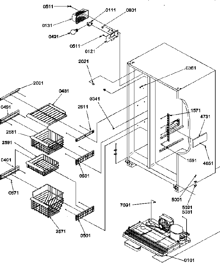 Baskets, Supports And Rails Diagram and Parts List for SRDE25TPE-P1190314WE  Amana Refrigerator