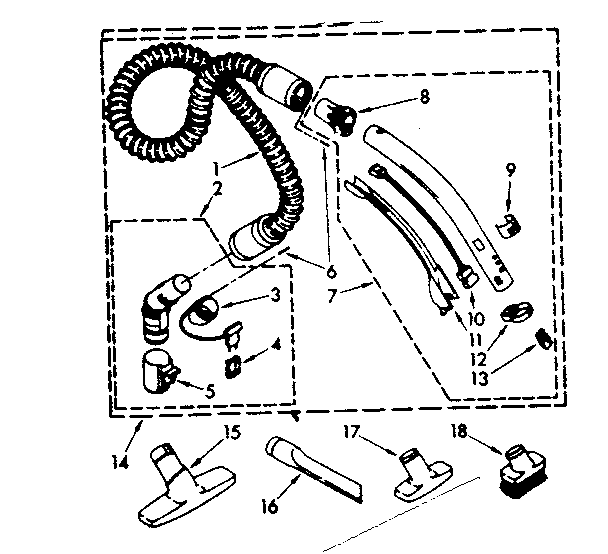Hose And Attachment Parts Diagram and Parts List for 1162497181  Kenmore Canister Vacuum