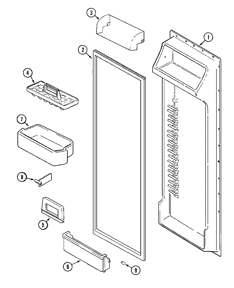 FRESH FOOD INNER DOOR Diagram and Parts List for KG66U55  Maytag Refrigerator