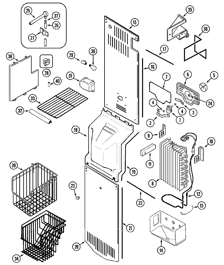 FREEZER COMPARTMENT Diagram and Parts List for KF57U55  Maytag Refrigerator