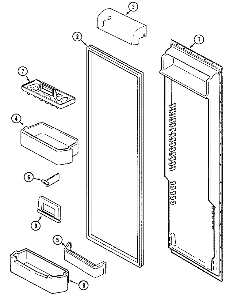FRESH FOOD INNER DOOR Diagram and Parts List for KFU5755  Maytag Refrigerator