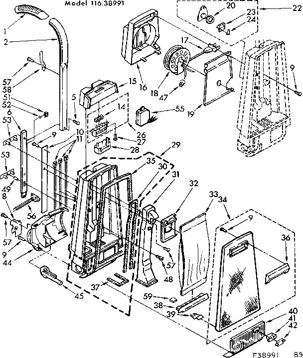 Dust Collector Assembly Diagram and Parts List for 11638991  Kenmore Upright Vacuum