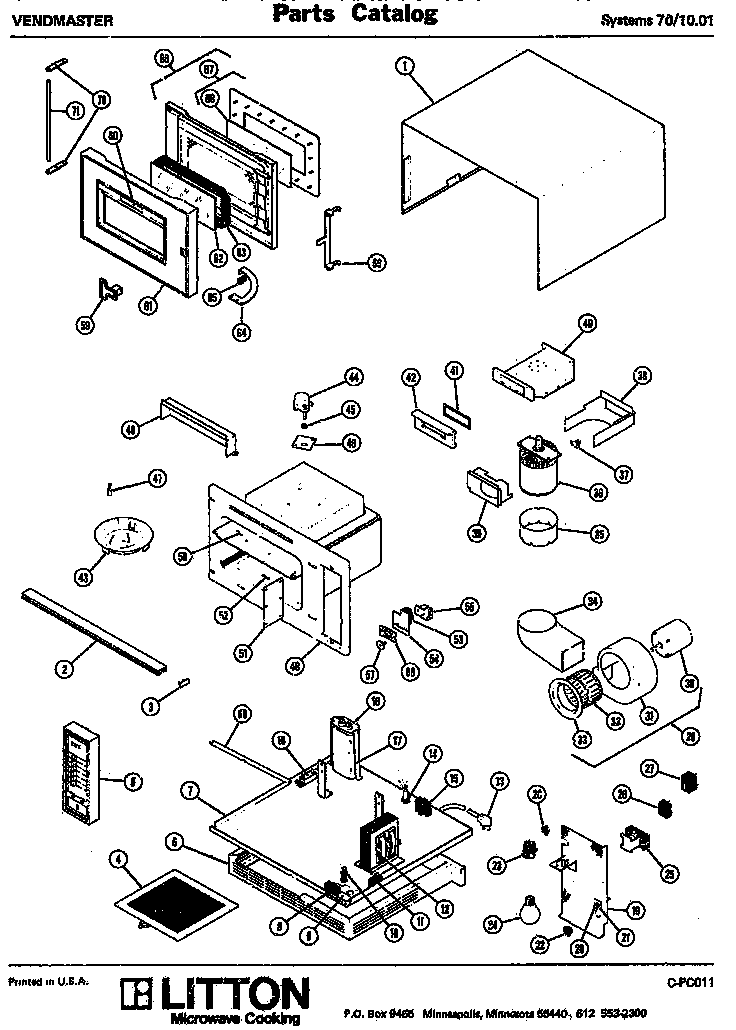 Replacement Parts Diagram and Parts List for 70 1001 Amana Microwave