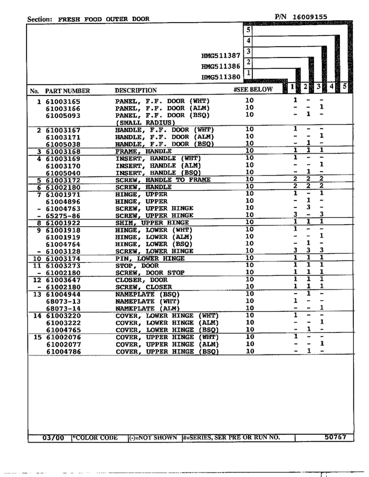 Fresh Food Outer Door Page 2 Diagram and Parts List for HMG511387  Admiral Refrigerator